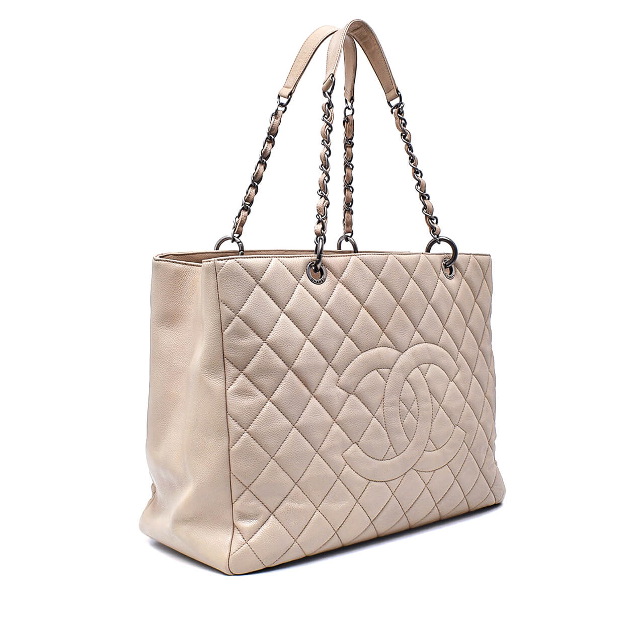 Chanel - Light Beige Quilted Caviar Leather XL (GST)  Grande Shopping Tote Bag